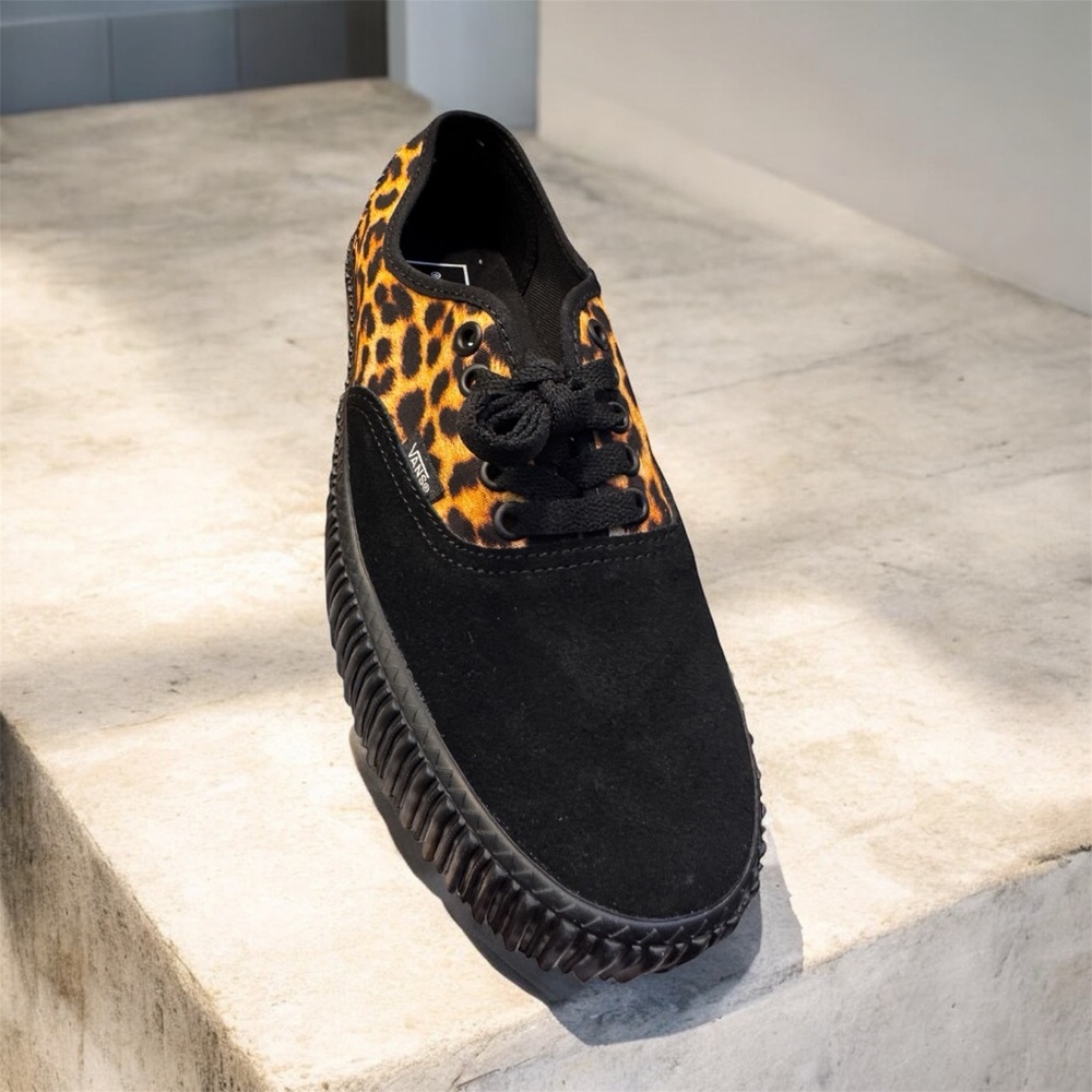 Vans Black and Leopard Print Athletic Shoes